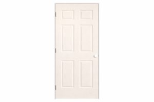 Vit sexspeglars innerdörr med klassisk design och vit knopp.