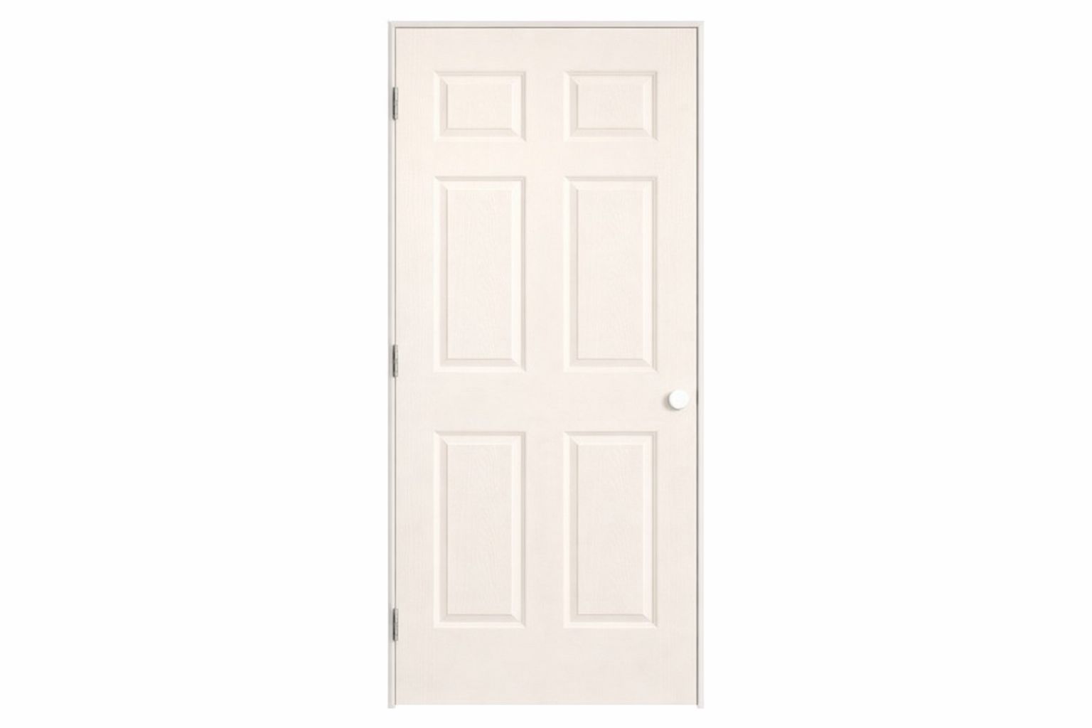 Vit sexspeglars innerdörr med klassisk design och vit knopp.